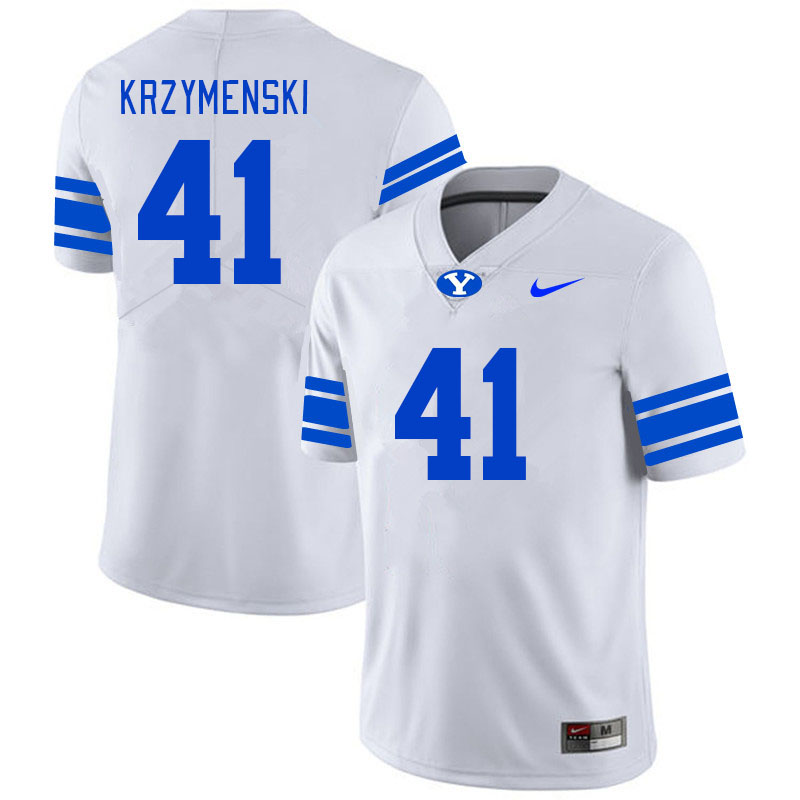 Men #41 Taden Krzymenski BYU Cougars College Football Jerseys Stitched-White